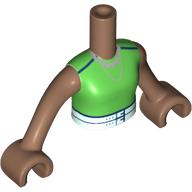 Visuel indicatif Rebrickable de Torse de mini-poupée Fille avec chemise verte, ceinture blanche, motif imprimé bleu foncé, bras et mains brun moyen (Minidoll Torso Girl with Green Shirt, White Belt, Dark Blue Trim Print, Medium Brown Arms and Hands)