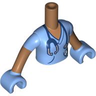 Visuel indicatif Rebrickable de Torse de mini-poupée Fille avec gommage bleu moyen, stéthoscope, os, bras beige foncé, mains bleu moyen (Minidoll Torso Girl with Medium Blue Scrubs, Stethoscope, Bone, Dark Tan Arms, Medium Blue Hands)