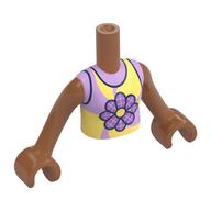 Fille de torse de mini-poupée avec le dessus rose brillant / jaune clair vif, motif imprimé de fleurs, bras et mains brun terre de sienne [sans motif] (Minidoll Torso Girl with Bright Pink / Bright Light Yellow Top, Flower Print, Sienna Brown Arms and Hands [Plain])