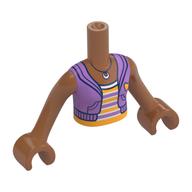 Torse de mini-poupée Fille avec Sienna bras bruns et mains avec veste de lavande moyenne, moyenne lavande / lumière orange rayé chemise, motif imprimé collier (Minidoll Torso Girl with Sienna Brown Arms and Hands with Medium Lavender Jacket, Medium Lavender/Bright Light Orange Striped Shirt, Necklace Print)