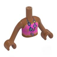 Torse de mini-poupée fille avec bras brun sienna et les mains avec haut rose foncé, garniture d'or, collier coquillage imprimé (Minidoll Torso Girl with Sienna Brown Arms and Hands with Dark Pink Top, Gold Trim, Sea Shell Necklace Print)