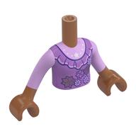 Torse de mini-poupée Fille avec volants, fleurs, motif : chemise rose, bras et mains brun terre de sienne (Minidoll Torso Girl with Ruffles, Flowers, Pink Shirt Print, Sienna Brown Arms and Hands)