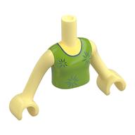 Visuel indicatif Rebrickable de Torse de mini-poupée Fille avec la robe de vert citron, garniture bleue en métal, motif imprimé d'étoiles, bras et mains jaune clair vif (Minidoll Torso Girl with Lime Dress, Metal Blue Trim, Stars Print, Bright Light Yellow Arms and Hands)