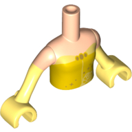 Visuel indicatif Rebrickable de Torse de mini-poupée Fille avec le dessus orange clair lumineux avec la garniture de rose, motif imprimé léger d'épaules de nougat, mains jaunes claires (Minidoll Torso Girl with Bright Light Orange Top with Rose Trim, Light Nougat Shoulders Print, Bright Light Yellow Hands)
