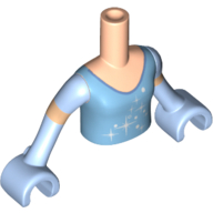 Visuel indicatif Rebrickable de Torse de mini-poupée Fille avec moyen bleu Cendrillon Star Burst robe motif imprimé, bras et mains bleu clair vif (Minidoll Torso Girl with Medium Blue Cinderella Star Burst Dress Print, Bright Light Blue Arms and Hands)