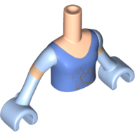 Visuel indicatif Rebrickable de Torse de mini-poupée Fille avec motif imprimé de robe de princesse bleu moyen, bras et mains bleu clair vif (Minidoll Torso Girl with Medium Blue Princess Dress Print, Bright Light Blue Arms and Hands)
