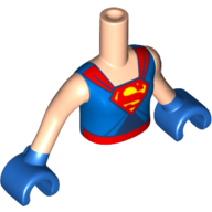 Visuel indicatif Rebrickable de Torse de mini-poupée Fille avec le dessus bleu avec les sangles rouges de cape et le motif imprimé de symbole et de ceinture de 'S', bras nougat clair, mains bleues (Supergirl) (Minidoll Torso Girl with Blue Top with Red Cape Straps and 'S' Symbol and Belt Print, Light Nougat Arms, Blue Hands (Supergirl))