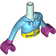 Visuel indicatif Rebrickable de Mini-poupée torse fille avec moyen sweat à capuche de ski azur avec fermetures éclair et panneau jaune motif imprimé, bras azur moyen, mains magenta (Minidoll Torso Girl with Medium Azure Ski Hoodie with Zippers and Yellow Panel Print, Medium Azure Arms, Magenta Hands)