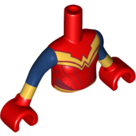 Visuel indicatif Rebrickable de Mini-poupée torse fille avec armure avec des rayures d'or et ceinture, bras bleu foncé avec manchettes d'or motif imprimé, mains rouges (femme prodige) (Minidoll Torso Girl with Armor with Gold Stripes and Belt, Dark Blue Arms with Gold Cuffs Print, Red Hands (Wonder Woman))