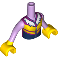 Visuel indicatif Rebrickable de Torse de mini-poupée Fille avec Magenta, gilet de ski à fermeture éclair jaune et noir avec motif imprimé col de fourrure, bras lavande, mains jaunes (Minidoll Torso Girl with Magenta, Yellow and Black Zipper Ski Vest with Fur Collar Print, Lavender Arms, Yellow Hands)