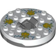Visuel indicatif Rebrickable de Plateau tournant 6 x 6 rond gris bleuté foncé avec dessus blanc avec faces jaunes sur motif imprimé bleu (Ninjago toupie) (Turntable 6 x 6 Round Dark Bluish Gray Base with White Top with Yellow Faces on Blue Print (Ninjago Spinner))