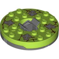 Visuel indicatif Rebrickable de Plateau tournant 6 x 6 rond sombre bleu gris base avec vert citron dessus avec des visages gris sur motif imprimé brun (Ninjago toupie) (Turntable 6 x 6 Round Dark Bluish Gray Base with Lime Top with Gray Faces on Brown Print (Ninjago Spinner))