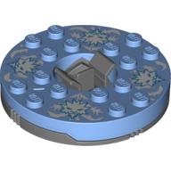 Visuel indicatif Rebrickable de Platine 6 x 6 ronde gris bleuté foncé Base avec dessus bleu moyen et visages blancs sur motif imprimé blanc (Ninjago toupie) (Turntable 6 x 6 Round Dark Bluish Gray Base with Medium Blue Top and White Faces on White Print (Ninjago Spinner))