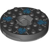 Visuel indicatif Rebrickable de Plateau tournant 6 x 6 rond gris bleuté foncé avec dessus noir avec crânes bleus sur motif imprimé blanc (Ninjago toupie) (Turntable 6 x 6 Round Dark Bluish Gray Base with Black Top with Blue Skulls on White Print (Ninjago Spinner))