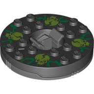 Visuel indicatif Rebrickable de Plateau tournant 6 x 6 rond gris bleuté foncé avec dessus noir avec crânes de vert citron sur motif imprimé vert (Ninjago toupie) (Turntable 6 x 6 Round Dark Bluish Gray Base with Black Top with Lime Skulls on Green Print (Ninjago Spinner))