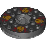 Visuel indicatif Rebrickable de Plateau tournant 6 x 6 rond gris bleuté foncé avec dessus noir avec crânes orange sur motif imprimé rouge (Ninjago toupie) (Turntable 6 x 6 Round Dark Bluish Gray Base with Black Top with Orange Skulls on Red Print (Ninjago Spinner))