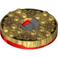 Visuel indicatif Rebrickable de Plateau tournant 6 x 6 base rouge ronde avec dessus en or nacré avec faces en or sur motif imprimé noir (Ninjago toupie) (Turntable 6 x 6 Round Red Base with Pearl Gold Top with Gold Faces on Black Print (Ninjago Spinner))