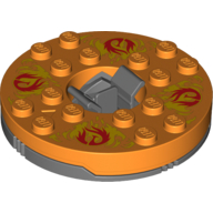 Visuel indicatif Rebrickable de Platine 6 x 6 ronde gris bleuté foncé Base avec dessus orange et flammes rouges sur motif imprimé jaune (Ninjago toupie) (Turntable 6 x 6 Round Dark Bluish Gray Base with Orange Top and Red Flames on Yellow Print (Ninjago Spinner))