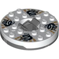 Visuel indicatif Rebrickable de Plateau tournant 6 x 6 rond gris bleuté foncé avec dessus blanc avec dragons noirs sur motif imprimé or (Ninjago toupie) (Turntable 6 x 6 Round Dark Bluish Gray Base with White Top with Black Dragons on Gold Print (Ninjago Spinner))