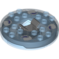 Visuel indicatif Rebrickable de Plateau tournant 6 x 6 rond transparent-bleu moyen avec dessus transparent-bleu moyen et motif imprimé blanc et violet (Ninjago toupie) (Turntable 6 x 6 Round Trans-Medium Blue Base with Trans-Medium Blue Top and White and Purple Print (Ninjago Spinner))