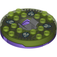 Visuel indicatif Rebrickable de Plateau tournant 6 x 6 base ronde violet foncé avec dessus vert transparent-brillant et lueur dans les crânes opaques sombres sur motif imprimé gris foncé (Ninjago toupie) (Turntable 6 x 6 Round Dark Purple Base with Trans-Bright Green Top and Glow in the Dark Opaque Skulls on Dark Gray Print (Ninjago Spinner))