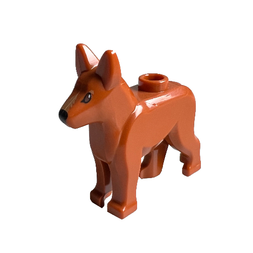 Visuel indicatif Rebrickable de Animal, Chien, Berger alsacien / allemand (chien de police) avec yeux noirs, museau noir (Animal, Dog, Alsatian / German Shepherd (Police Dog) with Black Eyes, Dark Tan Muzzle Print)