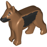 Visuel indicatif Rebrickable de Animal, Chien, Berger alsacien / allemand (Chien de police) avec yeux noirs, nez et fourrure imprimé (Animal, Dog, Alsatian / German Shepherd (Police Dog) with Black Eyes, Nose and Fur Print)