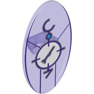 Visuel indicatif Rebrickable de Bouclier ovoïde avec grip et dimensions symbole clé de voûte avec cercle blanc avec des lignes et des symboles motif imprimé (Shield Ovoid with Grip and Dimensions Keystone Symbol with White Circle with Lines and Symbols Print)