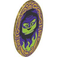 Visuel indicatif Rebrickable de Bouclier ovoïde avec poignée et miroir, vert citron/pourpre foncé, or/pourpre foncé décorations motif imprimé (Shield Ovoid with Grip and Mirror, Lime/Dark Purple Face, Gold/Dark Purple Decorations Print)