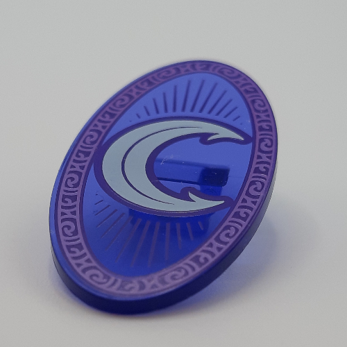 Visuel indicatif Rebrickable de Bouclier ovoïde avec poignée et vert d’eau 'C' clair, décorations violet foncé motif imprimé (Shield Ovoid with Grip and Light Aqua 'C', Dark Purple Decorations Print)