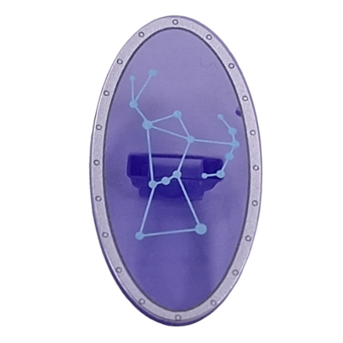 Visuel indicatif Rebrickable de Bouclier ovoïde avec poignée et bordure en argent, motif imprimé constellation orion (Shield Ovoid with Grip and Silver Border, Orion Constellation Print)