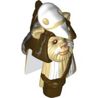 Tête de minifigurine Spécial, Ewok avec chapeau de crâne blanc et motif imprimé pochette brun foncé (Logray) (Minifig Head Special, Ewok with White Skull Hat and Dark Brown Pouch Print (Logray))
