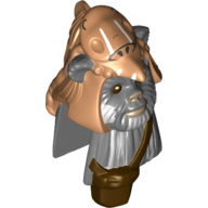 Tête de minifigurine Spécial, Ewok avec chapeau de crâne de nougat moyen et motif imprimé pochette brun foncé (Teebo) (Minifig Head Special, Ewok with Medium Nougat Skull Hat and Dark Brown Pouch Print (Teebo))