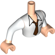 Visuel indicatif Rebrickable de Torse de mini-poupée Homme avec chemise blanche et motif imprimé cravate rouge, bras blancs et mains de nougat clair (Minidoll Torso Man with White Shirt and Red Tie Print, White Arms and Light Nougat Hands)