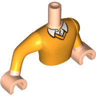 Torse de mini-poupée Homme avec pull orange, motif : col blanc, bras orange, mains nougat clair (Minidoll Torso Man with Orange Sweater, White Collar Print, Orange Arms, Light Nougat Hands)