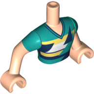 Visuel indicatif Rebrickable de Torse de mini-poupée Homme avec chemise turquoise foncée, garniture bleu foncé, bras et mains nougat clair (Minidoll Torso Man with Dark Turquoise Shirt, Dark Blue Trim, Light Nougat Arms and Hands)