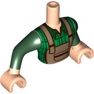 Visuel indicatif Rebrickable de Torse de mini-poupée Homme avec Chemise Vert Foncé, beige Foncé Motif imprimé, bras et mains nougat clair (Minidoll Torso Man with Dark Green Shirt, Dark Tan Overall Print, Light Nougat Arms and Hands)