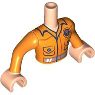 Visuel indicatif Rebrickable de Torse de mini-poupée homme avec chemise orange, bord bleu foncé, motif imprimé à rayures réfléchissantes, bras et mains nougat clair (Minidoll Torso Man with Orange Shirt, Dark Blue Trim, Reflective Stripe Print, Light Nougat Arms and Hands)