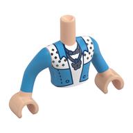 Visuel indicatif Rebrickable de Torse de mini-poupée Homme avec veste bleue, garniture bleu foncé, points argentés, collier avec note de musique, motif imprimé chemise blanche, bras et mains nougat clair (Minidoll Torso Man with Blue Jacket, Dark Blue Trim, Silver Dots, Necklace with Music Note, White Shirt Print, Light Nougat Arms and Hands)