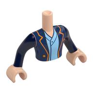 Visuel indicatif Rebrickable de Torse de mini-poupée avec Uniforme, Veste Bleu Foncé, Bord doré, Chemise Bleu Clair Motif imprimé, bras bleu foncé, mains nougat clair (Minidoll Torso with Uniform, Dark Blue Jacket, Gold Trim, Bright Light Blue Shirt Print, Dark Blue Arms, Light Nougat Hands)