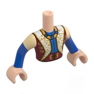 Visuel indicatif Rebrickable de Torse de mini-poupée Homme avec uniforme bleu/blanc/rouge foncé, motif imprimé décorations or, bras et mains nougat clair (Minidoll Torso Man with Blue/White/Dark Red Uniform, Gold Decorations Print, Light Nougat Arms and Hands)