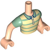 Visuel indicatif Rebrickable de Mini-poupée torse homme avec le feu et le sable vert chemise rayée motif imprimé, bras et mains nougat clair (Minidoll Torso Man with Tan and Sand Green Striped Shirt Print, Light Nougat Arms and Hands)