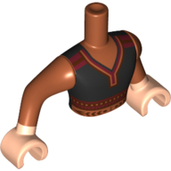 Visuel indicatif Rebrickable de Torse de mini-poupée Homme avec tunique noire, garniture orange foncé/rouge foncé, motif imprimé bras orange foncé, bras et mains nougat clair (Minidoll Torso Man with Black Tunic, Dark Orange/Dark Red Trim, Dark Orange Arm Print, Light Nougat Arms and Hands)