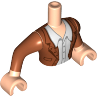 Visuel indicatif Rebrickable de Torse de mini-poupée Homme avec veste orange foncé, motif imprimé chemise blanche, bras et mains nougat clair (Minidoll Torso Man with Dark Orange Jacket, White Shirt Print, Light Nougat Arms and Hands)