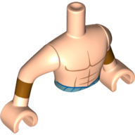 Visuel indicatif Rebrickable de Torse de mini-poupée Homme avec poitrine nue, poignets en cuivre, motif imprimé ceinture d'azur moyen, bras et mains nougat clair (Minidoll Torso Man with Bare Chest, Copper Cuffs, Medium Azure Belt Print, Light Nougat Arms and Hands)