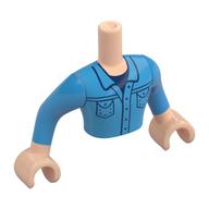 Visuel indicatif Rebrickable de Torse de mini-poupée Homme avec chemise en denim, motif imprimé bleu foncé, bras et mains nougat clair (Minidoll Torso Man with Denim Shirt, Dark Blue Trim Print, Light Nougat Arms and Hands)