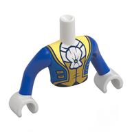 Visuel indicatif Rebrickable de Torse de mini-poupée Homme avec uniforme, veste bleue, col jaune clair vif, coquille de mer, motif : gilet doré, bras et mains blancs (Minidoll Torso Man with Uniform, Blue Jacket, Bright Light Yellow Collar, Sea Shell, Gold Vest Print, White Arms and Hands)
