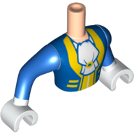 Visuel indicatif Rebrickable de Torse de mini-poupée Homme avec manteau bleu avec Ascot blanc, motif imprimé de garniture jaune, bras bleus, mains blanches (Minidoll Torso Man with Blue Coat with White Ascot, Yellow Trim Print, Blue Arms, White Hands)