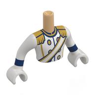 Visuel indicatif Rebrickable de Torse de mini-poupée Homme avec uniforme blanc, ceinture, revers dorés, motif imprimé boutons, bras et mains blancs (Minidoll Torso Man with White Uniform, Sash, Gold Lapels, Buttons Print, White Arms and Hands)