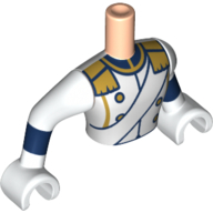 Visuel indicatif Rebrickable de Torse de mini-poupée Homme avec veste uniforme blanche, poignets bleu foncé, bras et mains blancs (Minidoll Torso Man with White Uniform Jacket, Dark Blue Cuffs, White Arms and Hands)